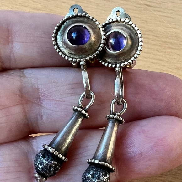 VINTAGE MMA METROPOLITAN MUSEUM 1993 AMETHYST CABOCHON DROP DANGLE EARRINGS 925S - Picture 14 of 16